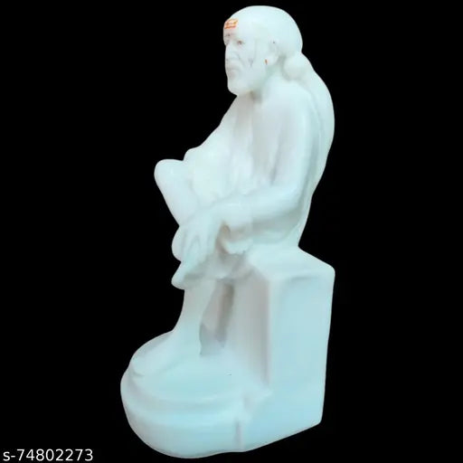 White marble Shirdi Sai Baba idol statue for home decor & gifting, 6-inch height with free Rudraksh garland mala