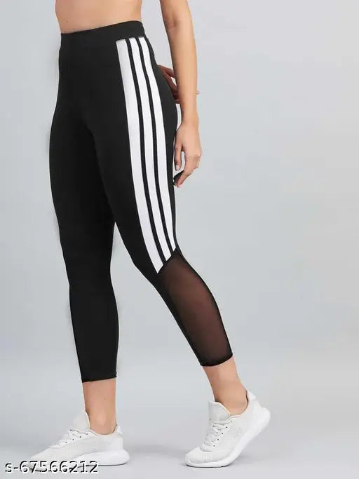 Cotton blend striped jeggings for women, fully stretchable and best for gym use - size 28/30/32/34/36/38