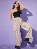 Khaki cargo pants, relaxed fit, wide pockets