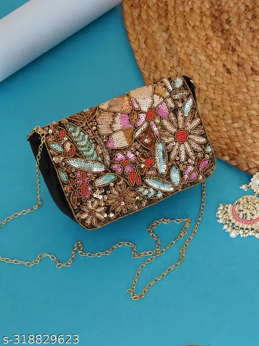 Embroidered flower party clutch