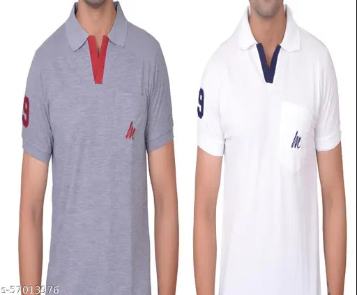 Cotton blend polo neck t-shirts (L, XL) - La MIlano, solid color with symbol on chest, India origin