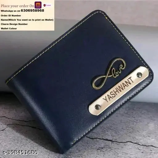 Customised NewBlue canvas & leather men's wallet, personalised with name and solid design, featuring 5 compartments. Handcrafted for durability and style in India
