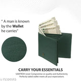 Green faux leather men's wallet, small card holder with coin pocket, textured design