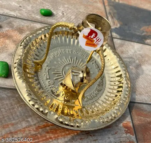 Brass Shivling stand with brass plate for jalabhishek, decorative showpiece for puja (14cm x 14cm). Indian crafted abhishek stand for Shivalingam