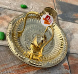 Brass Shivling stand with brass plate for jalabhishek, decorative showpiece for puja (14cm x 14cm). Indian crafted abhishek stand for Shivalingam