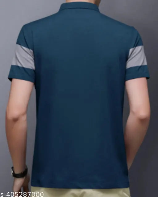 Green cotton blend striped half sleeve polo t-shirt for men, comfortable regular wear