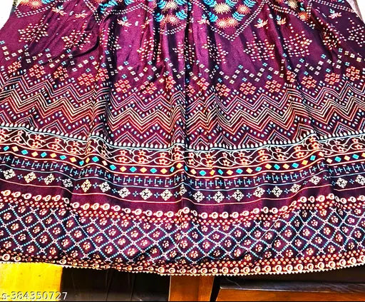 Maroon Rayon Anarkali Gown with Embroidered Yog, foil print, 3/4 sleeves - Indian traditional kurti for women, available in multiple sizes from M to 6XL