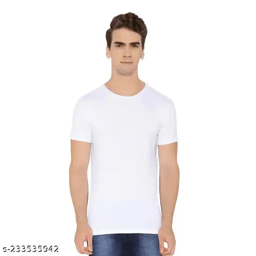 Solid polyester short-sleeve t-shirt in various sizes (M, L, XL), made in India