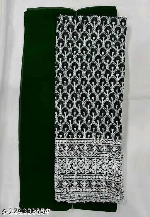 Green Georgette saree with intricate patterns, white Shipli blouse