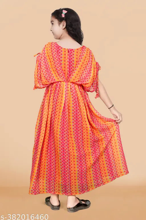 Multicolor festive wedding dress, sleeveless maxi length for girls, polyester printed design