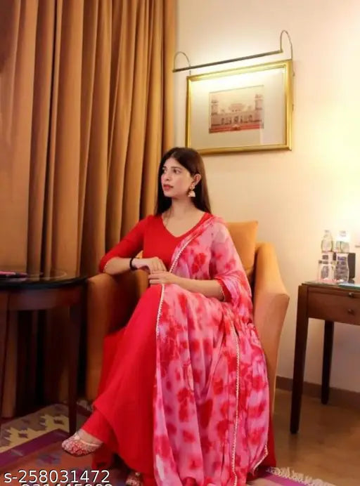 Rayon Anarkali kurti set, traditional Indian embroidered dress for special occasions, made in India
