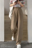Elegant high-waisted, beige trousers