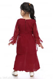 Modern stylist kurty & palazzo set, A-line Georgette top with three-quarter sleeves, knee length, embellished pattern. Girls' outfit, sizes: 18-24 Months, 0-1 Years, 1-2 Years. Indian handcrafted fashion
