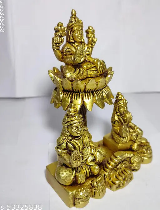 Brass antique figurine: Kubera Lakshmi, Indian handicraft & artifact showpiece (10cm x 12.5cm x 10cm)