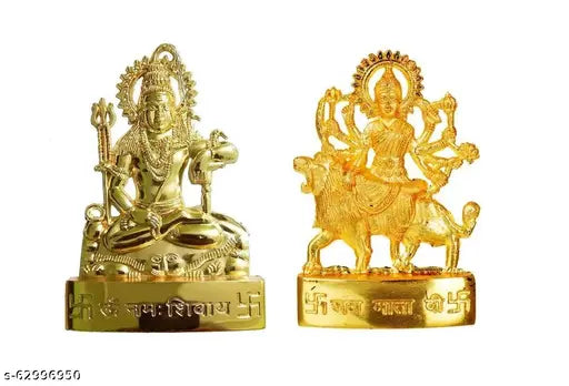 Gold-plated metal set of Hanuman ji, Laxmi Narayan, Shankar ji, and Maa Durga ji religious statues (standard size), ideal for home decor, office, or pooja room
