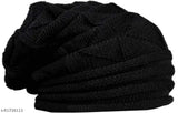 Black wool beanie cap, long length