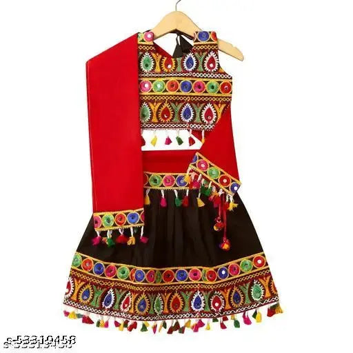 Yellow Banjara India Kutchi Embroidered Chaniya Choli with Dupatta - Cotton, Sleeveless, Various sizes available from 6-12 months to 2-3 years, Indian festive wear for young girls