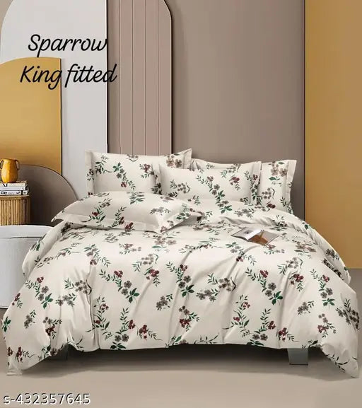 Royal cream floral printed cotton quilted AC comforter (85x85 inches), microfiber with hollow fiber filling and breathable design