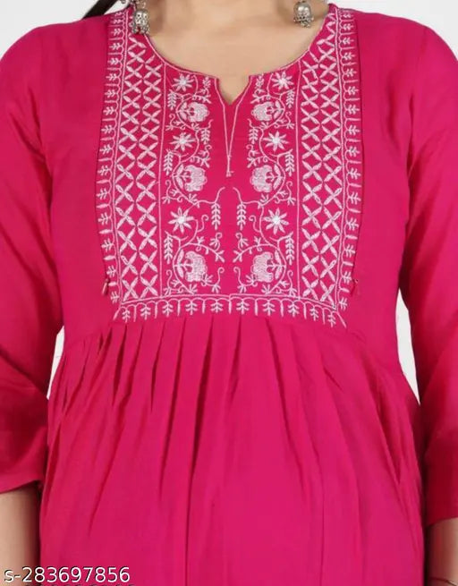 Rayon fabric, embroidered design, fitted style