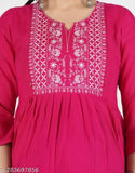 Rayon fabric, embroidered design, fitted style
