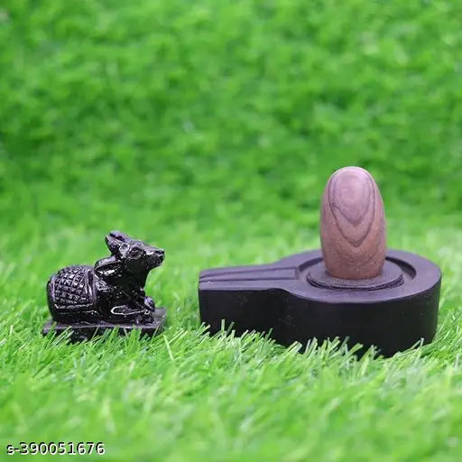 Marble Shivling with Jaladhari Nandi, 2-inch Shivling and 4-inch Jaladhari, sacred symbol for home worship, India origin