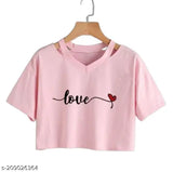 Cotton blend printed V-neck top with short sleeves for women's office wear, casual wear, daily wear. Versatile and stylish for everyday looks, made in India