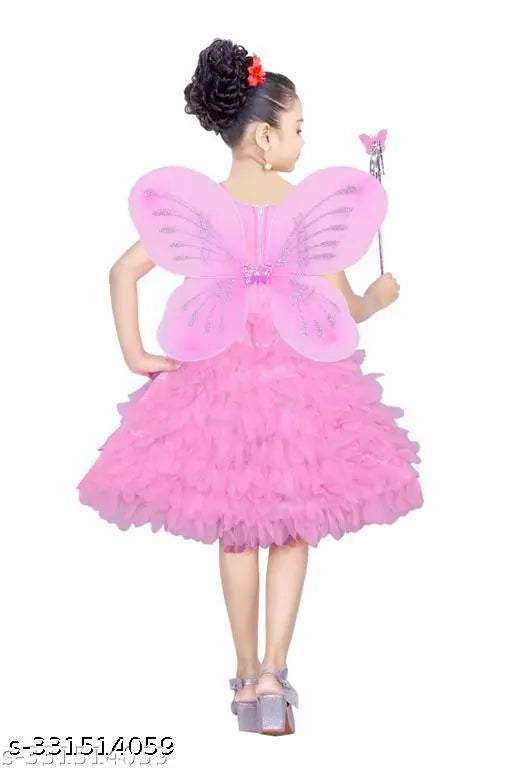 Pink cotton blend sleeveless party dress for girls, embellished with net embroidery, size 20 (2-3 years)
