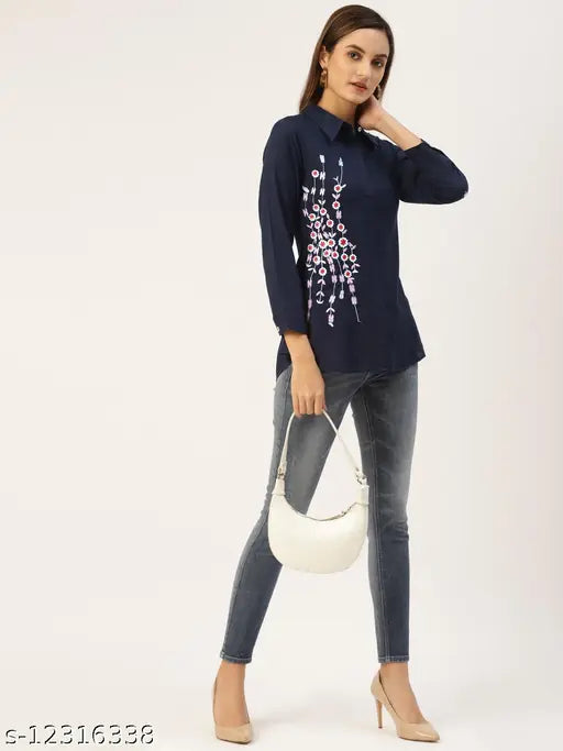 Embroidered rayon women's top, three-quarter sleeves, Indian ethnic wear