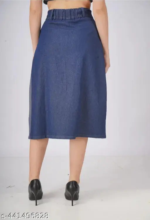 Denim colorblocked skirt, double shade dark denim for women's size 28, 30, or 32