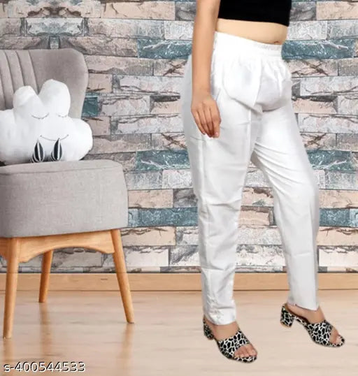 Silk blend white trousers, chic & comfortable, Malti color option - Elevate your style, trendy bottom designs for girls and women