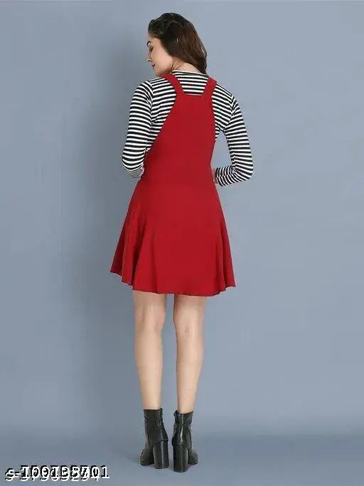 Marron striped net Lycra three-quarter sleeve dungaree for women on hanger (India origin)