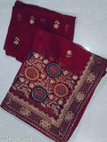 Red traditional embroidered sari with border decoration