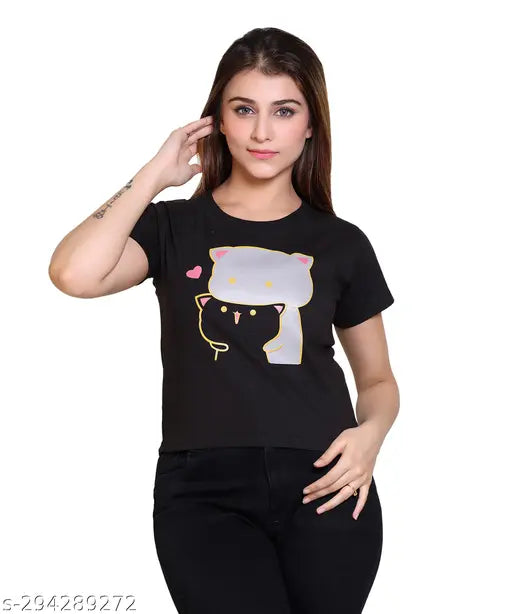 Blissful Blossom printed oversized cotton T-shirt for women, boyfriend fit round neck half sleeve regular fit - Infernium India