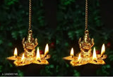 Metal Ganesh 5 batti Hanging Diya Set, Indian decor for home, temple, office or gifting, symbolizing luck, love, happiness, and prosperity. Size: LBH10.5 cm x 10 cm x 8 cm