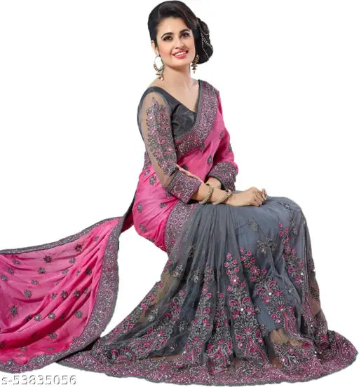 Georgette Saree with Dhupion Blouse, Vichitra Silk, Embroidered, Trendy Daily Wear