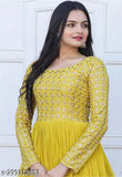 Stylish ethnic yellow sequin gown with long sleeves and a fitted waist