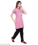 American Pie Women's Summer Casual Cotton Nightsuit - Round Neck Half Sleeve, available in M, L, XL, XXL, XXXL. Super comfy cotton nightwear for sleep and relaxation