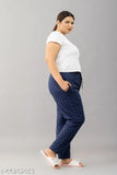 Plus size printed cotton night pants for women, low-waisted, medium length