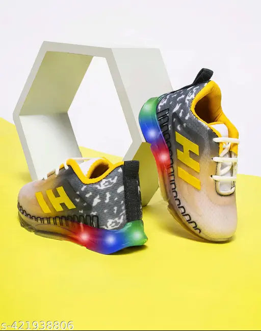 Colorful, LED light up kids' sneakers with multicolored soles