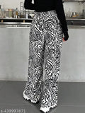 White cotton-lycra printed net bell bottom palazzo trousers for women, popular fashion choice