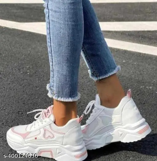Mesh women's Belobog sneakers, PVC sole, printed pattern, lace-up, size IND-3 (22.4cm foot length, 10.4cm foot width) - stylish casual shoes made in India