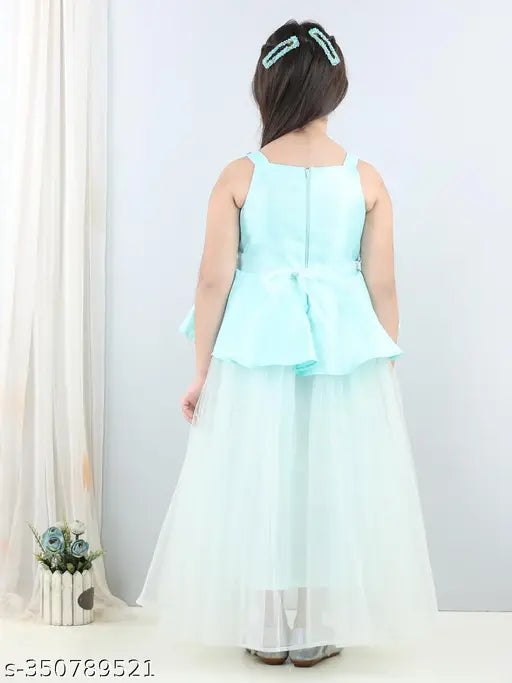Sea Green net peplum dress for kids, stylish party wear, sizes 1-5 years, India origin