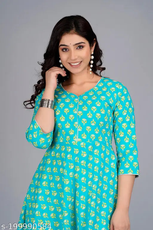 Cotton Rayon Women's Kurta & Palazzo Set - Printed, versatile Indian attire with three-quarter sleeves, pack of 2 sizes from M to XXXL