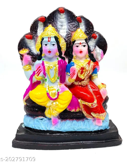 Polyresin Chaturbahu Vishnu Laxmi Murti, 5-inch Hindu idol for home pooja