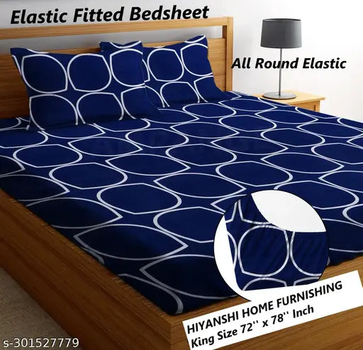 White and grey geometric-patterned cotton blend king size double bedsheet with 2 pillow covers, breathable, wrinkle-free, superfine premium brushed finish. Amrange brand, ideal for summer, lightweight, easy to wash at home
