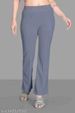Grey high-waisted trousers with wide legs, cropped at ankle
