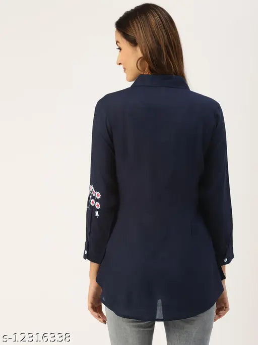 Rayon embroidered solid top, three-quarter sleeves, Indian women's ethnic wear
