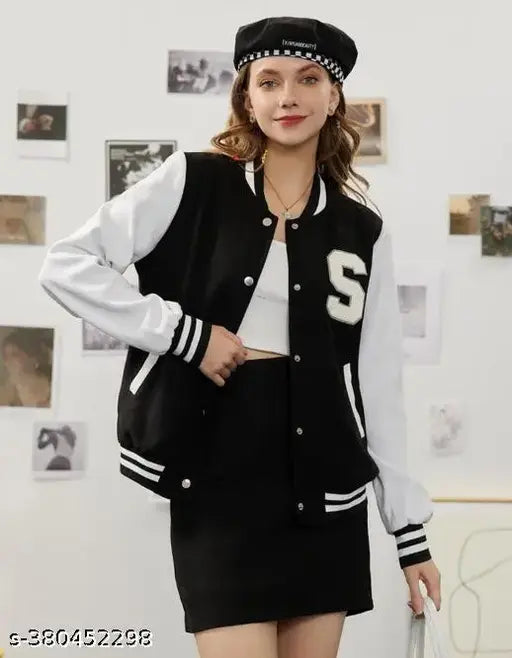 Black and white zip-up jacket, women's winter fleece