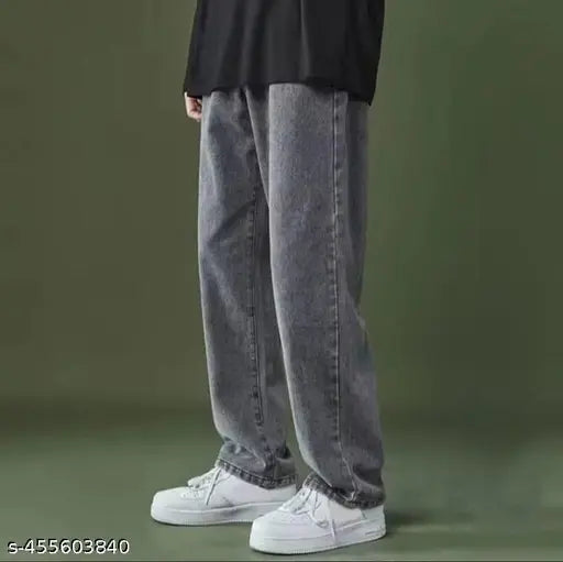 Grey cotton straight-leg pants