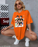 Trendy Oversized Printed Cotton Blend Half Sleeve Women's T-shirt